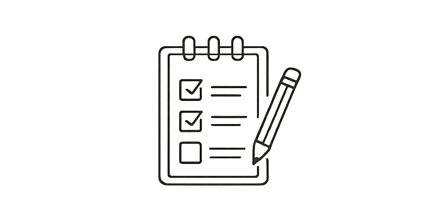 Icon of a checklist with a pencil on a white background
