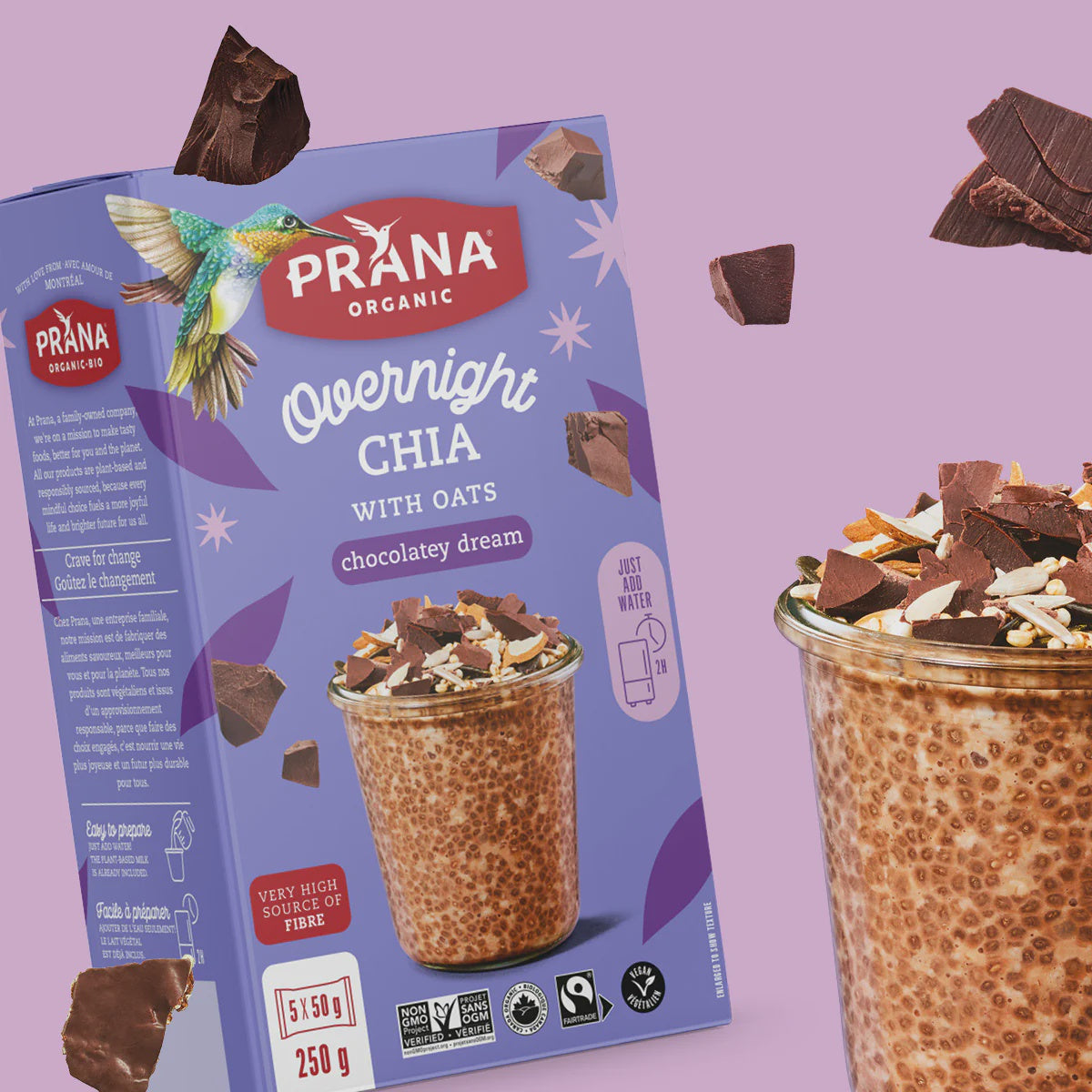 Prana Organic Overnight Chia Oat & Chia Mix, Chocolatey Dream