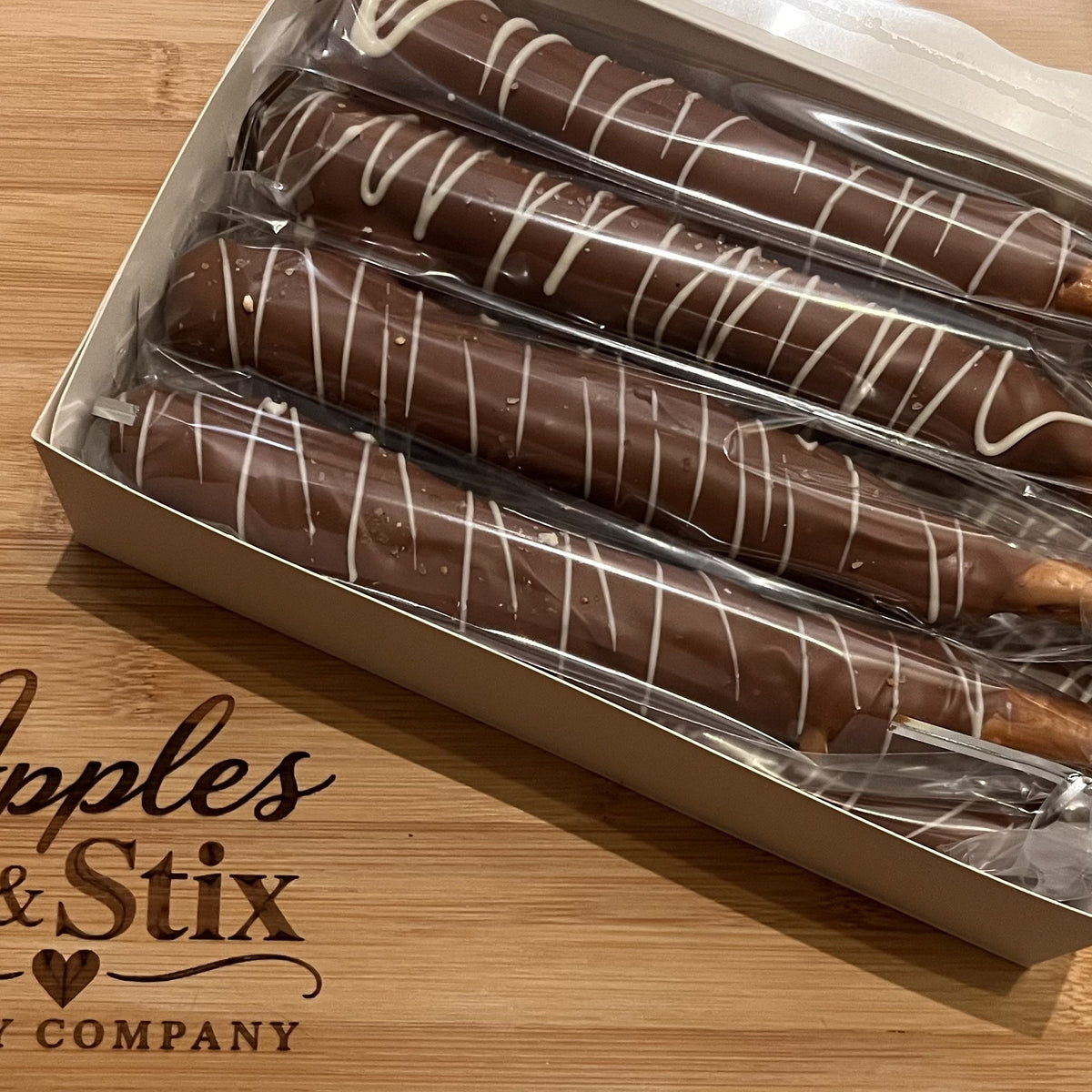 Chocolate Caramel Pretzel Stix Apples & Stix Candy Company